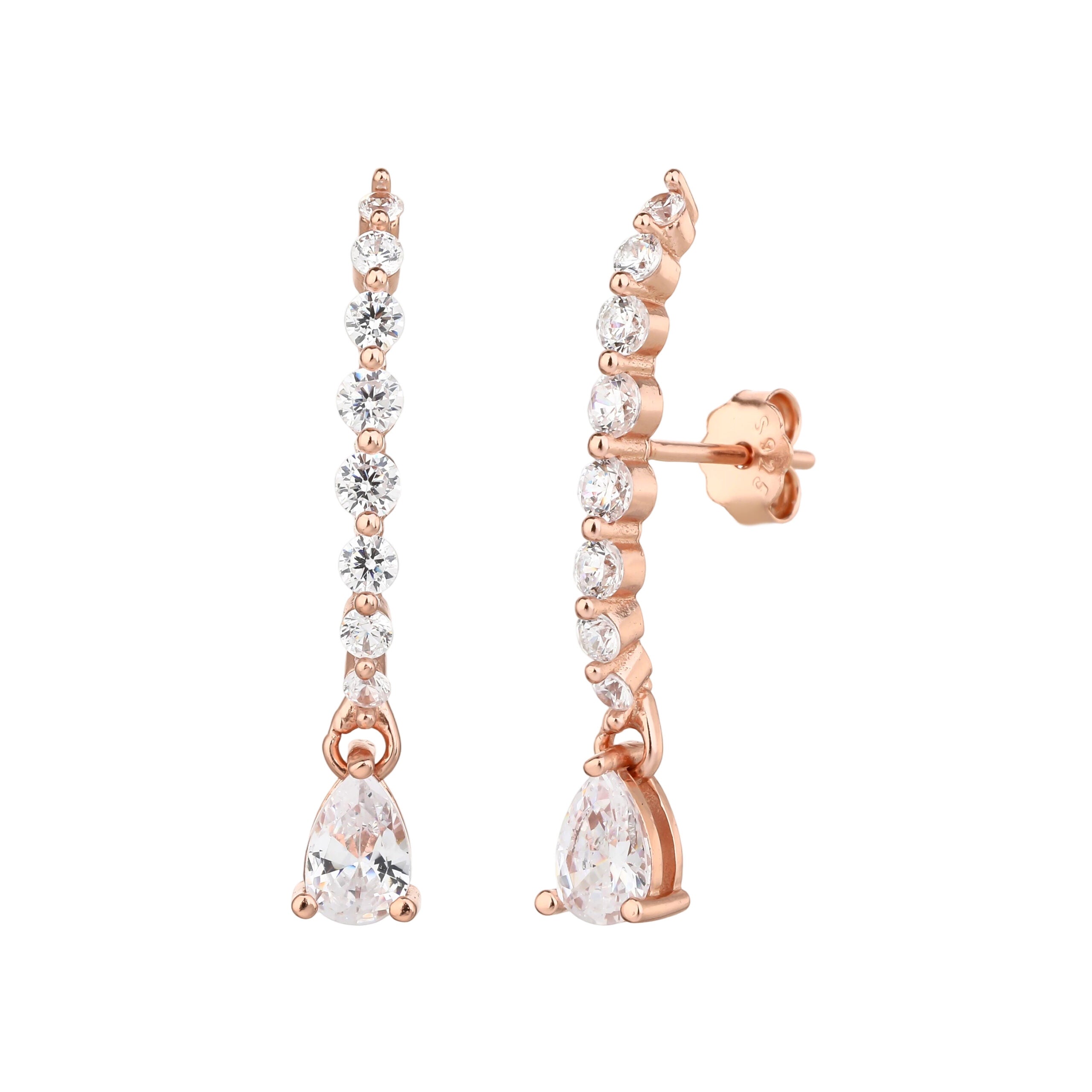 עגילים צמודים בציפוי רוז גולד משובצים בזרקונים - דגם קווין