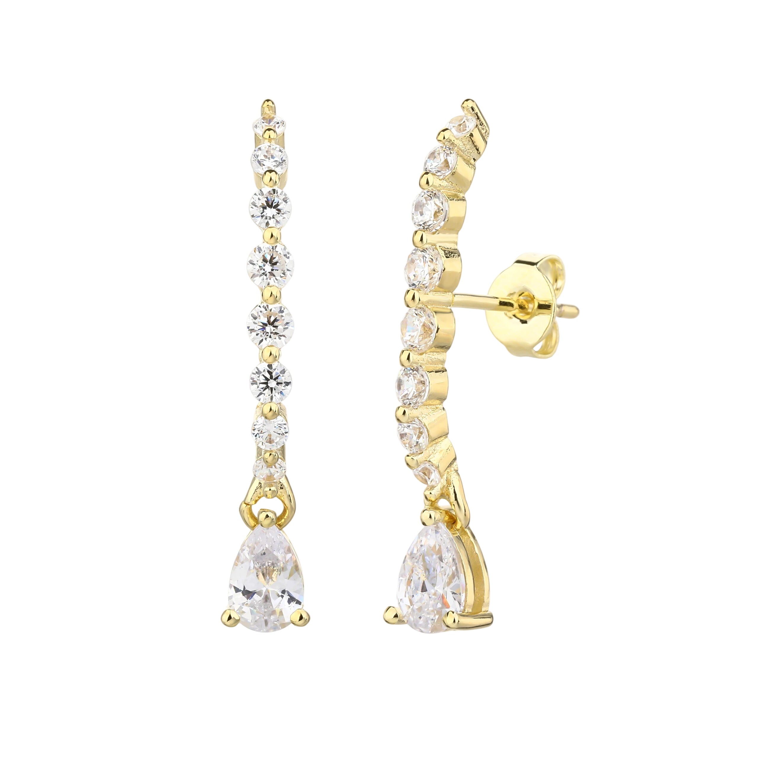 עגילים צמודים בציפוי זהב משובצים בזרקונים - דגם קווין