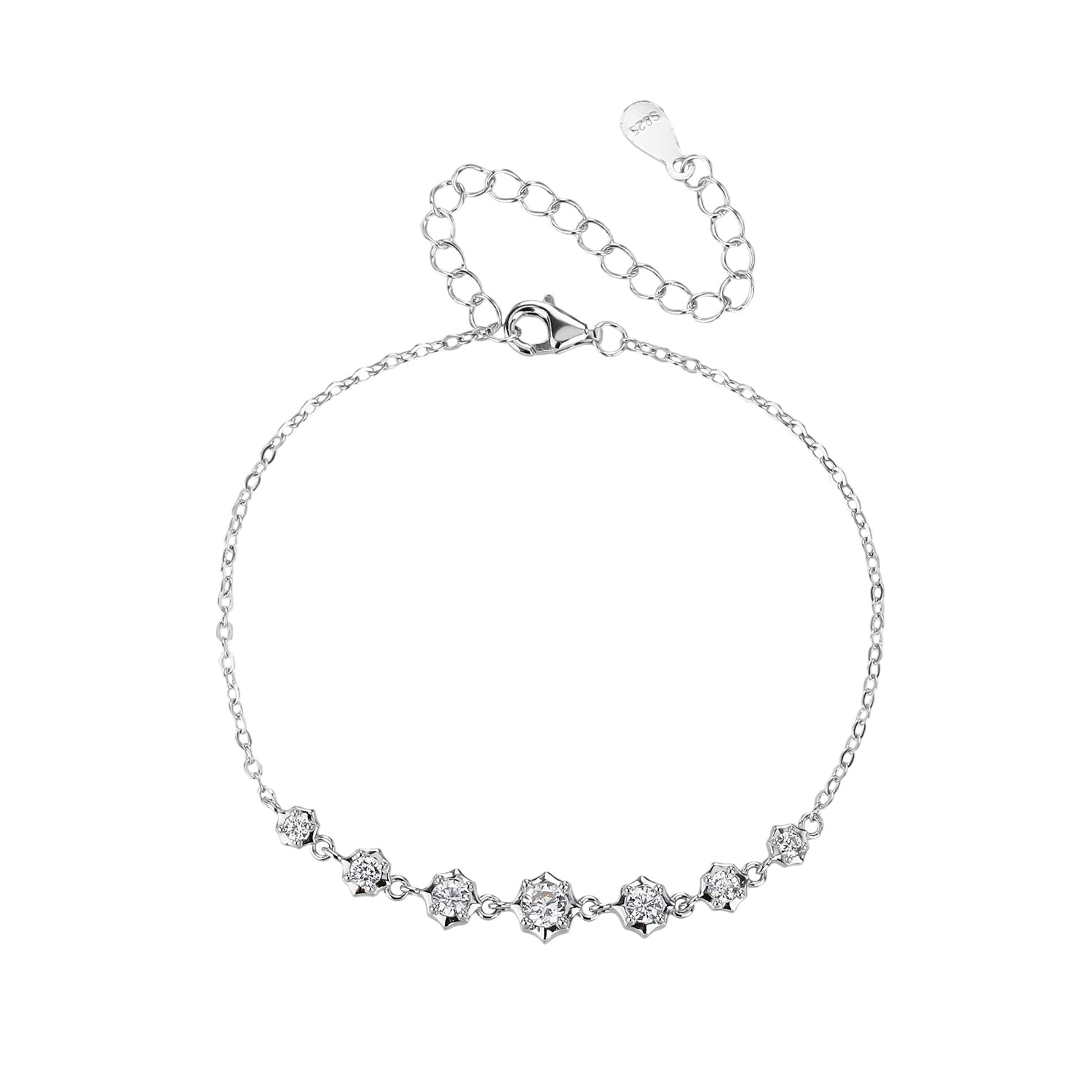 צמיד כסף 925 משובצת זירקונים - דגם לב דוטס