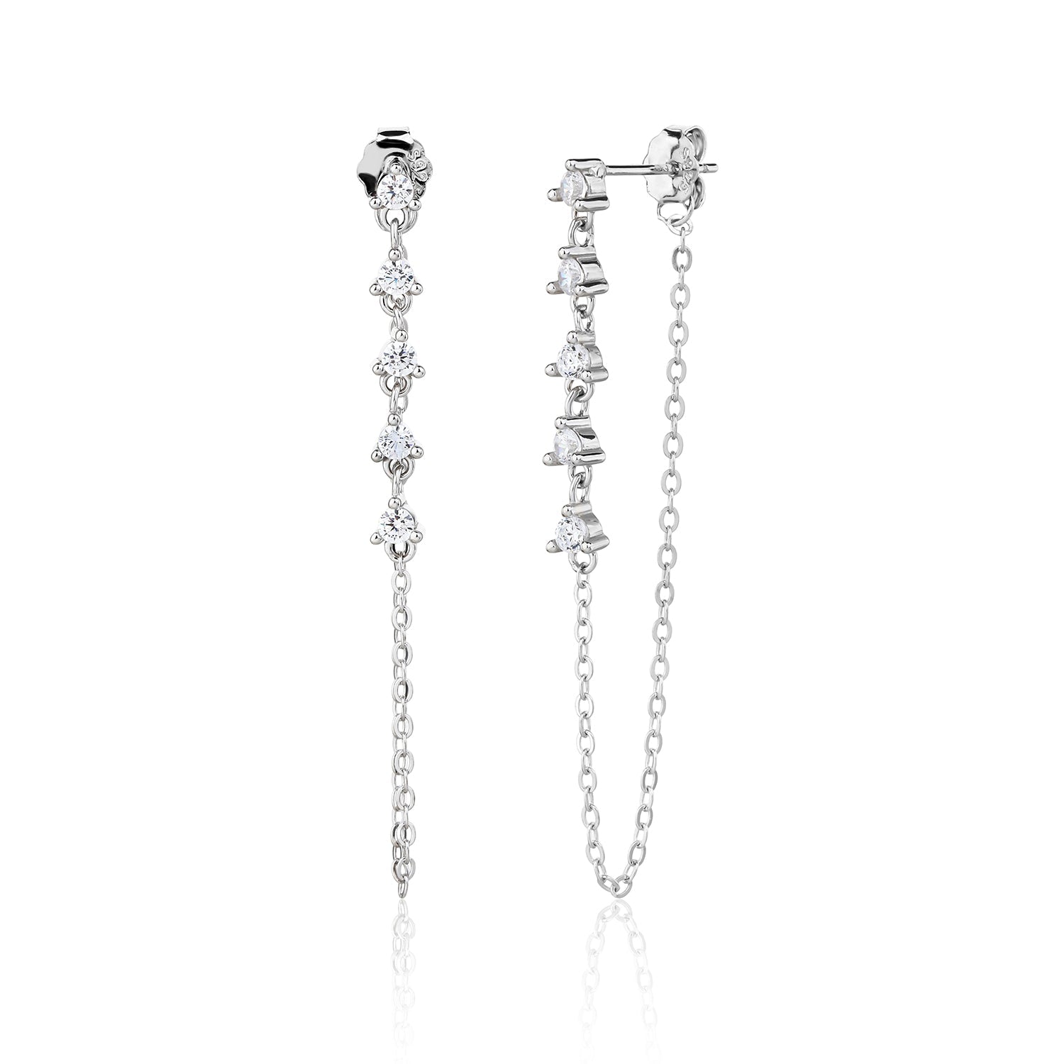 עגילים נופלים כסף 925 משובצים בזרקונים - דגם בל