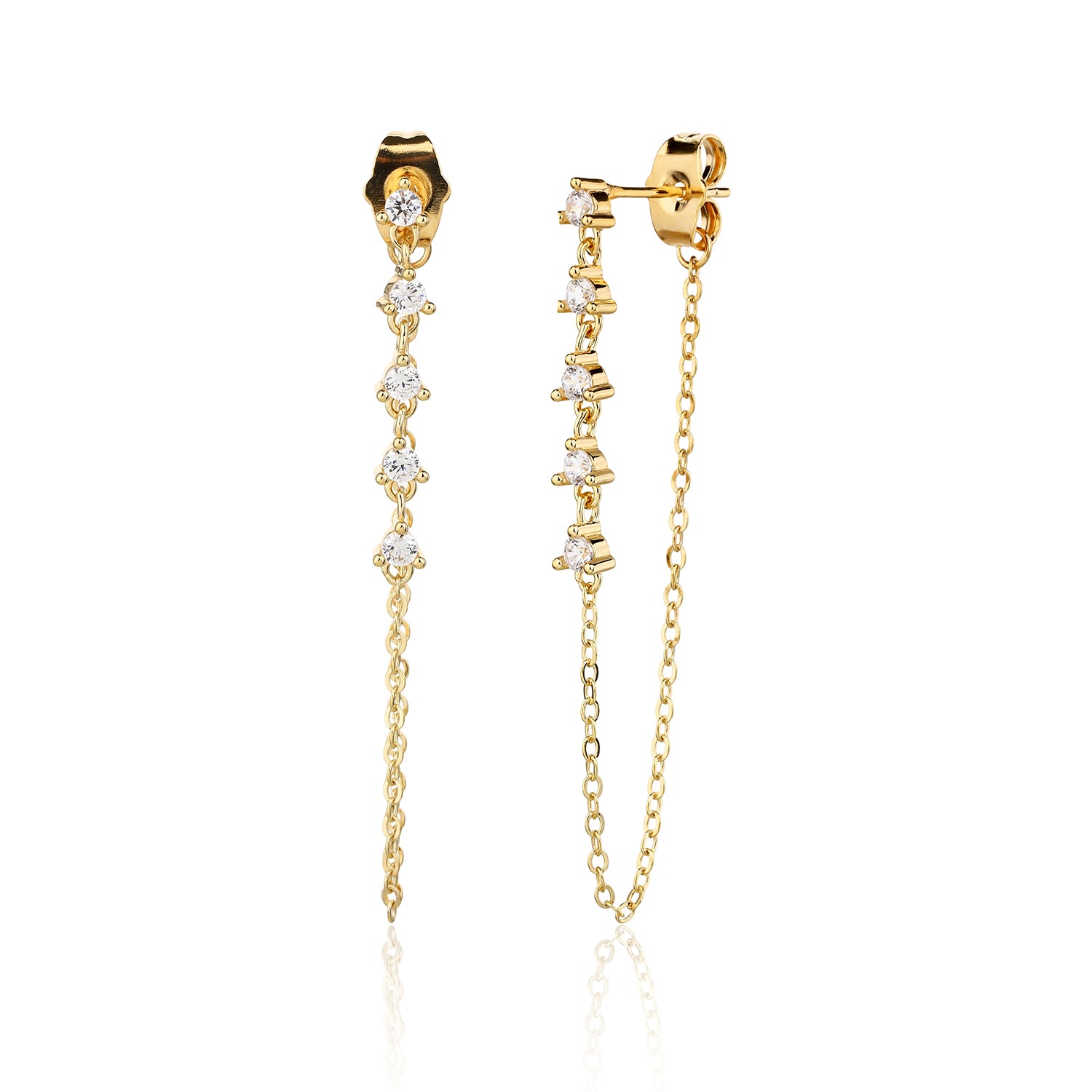 עגילים נופלים ציפוי זהב משובצים בזרקונים - דגם בל