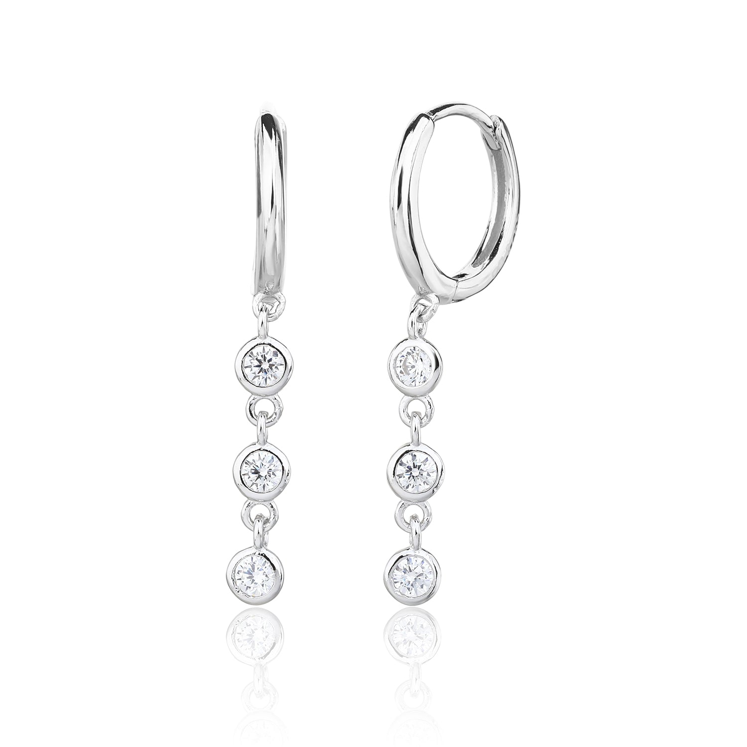 עגילים נופלים כסף 925 משובצים בזרקונים - דגם נור
