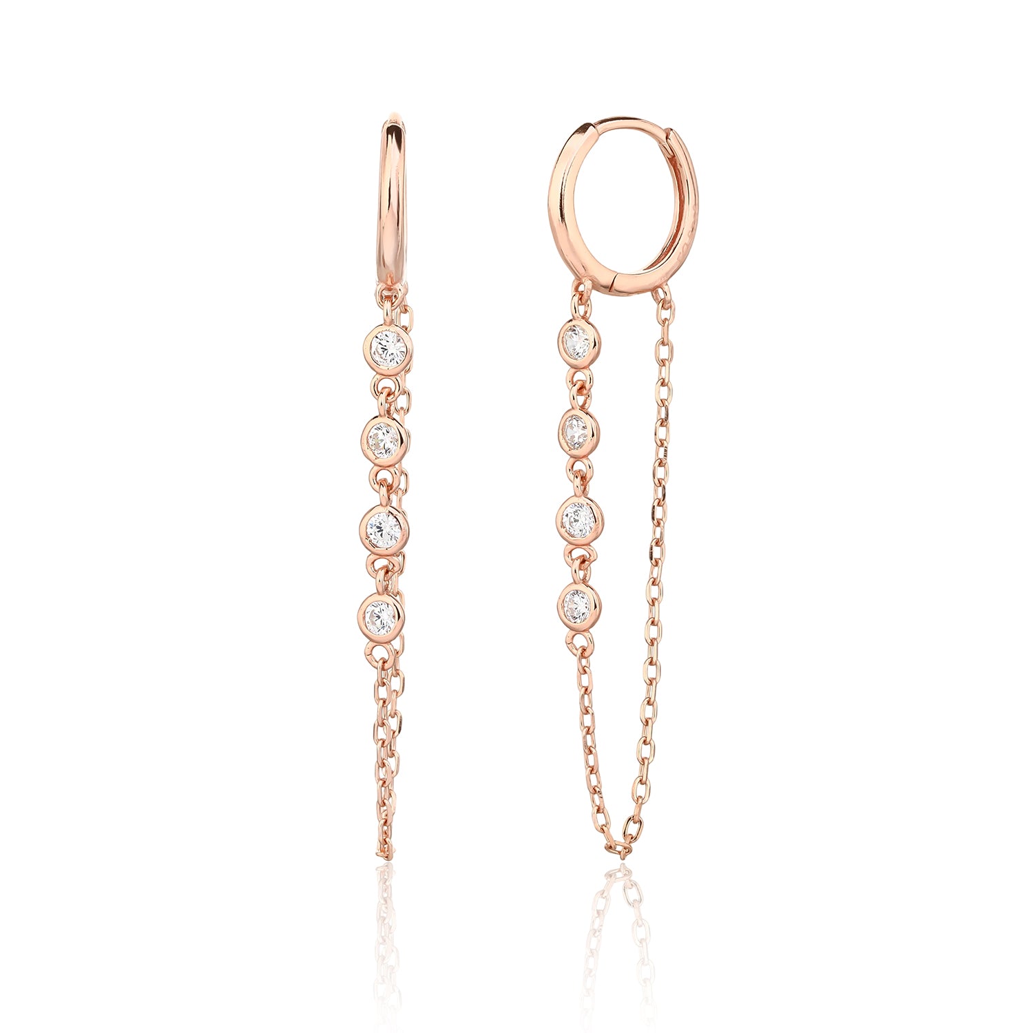 עגילים נופלים בציפוי רוז גולד משובצים בזרקונים - דגם ברי