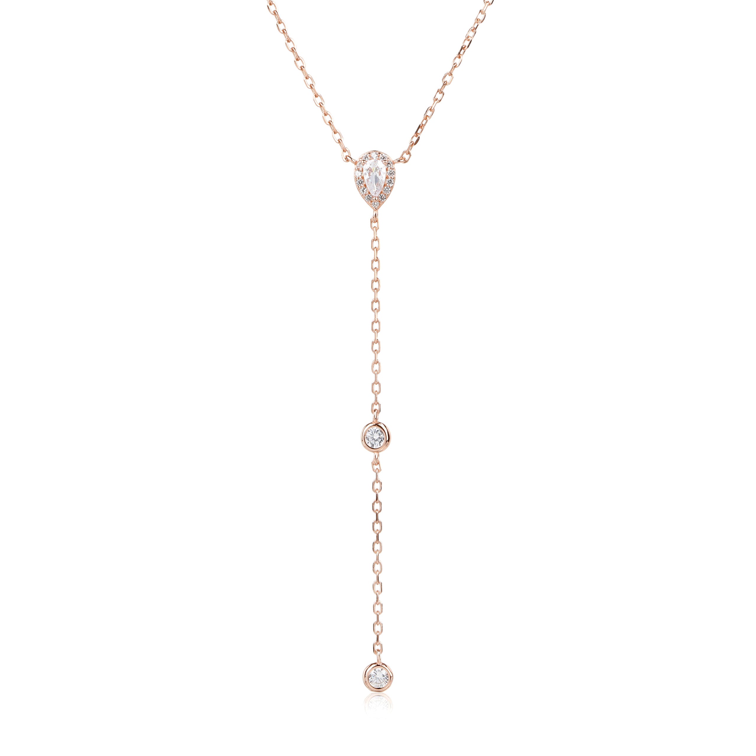 שרשרת עניבה בציפוי רוז גולד משובצת אבני זרקון